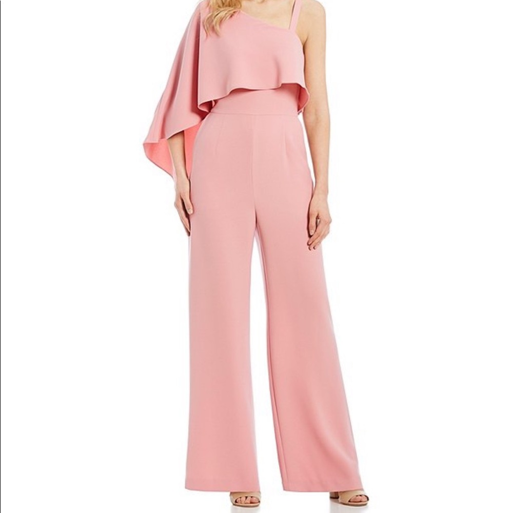 Tahari One Shoulder Cape Crepe Jumpsuit